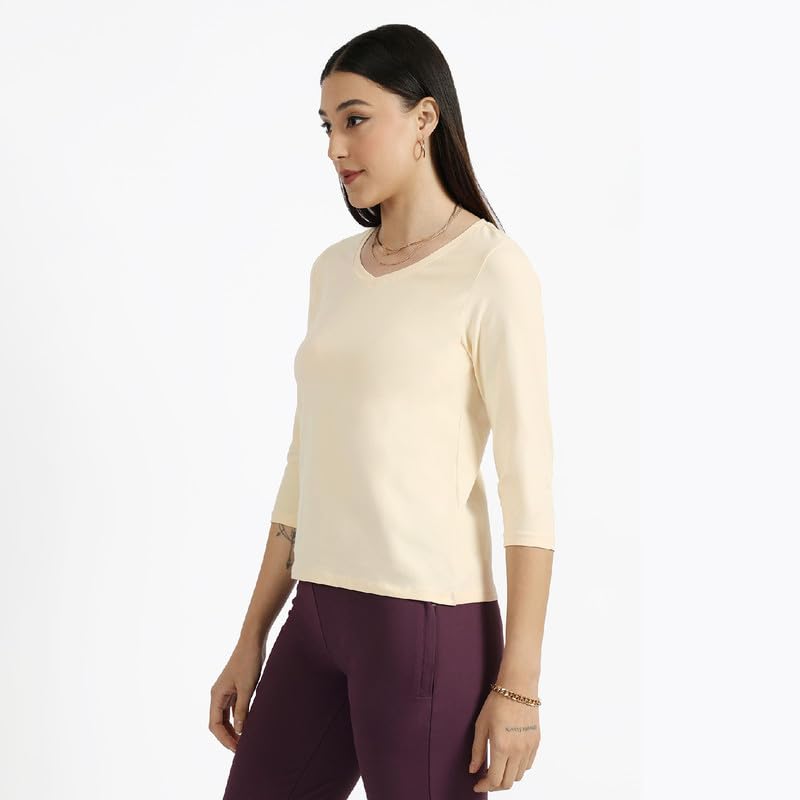 BlissClub Women The Last Tee - V Neck tee | Womens t-Shirt | 3/4 Sleeves | Last 750+ Washes | Cotton Tee