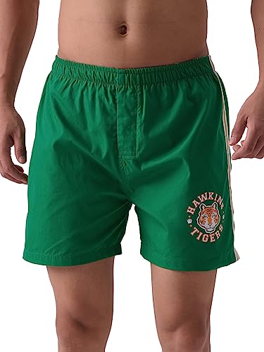 The Souled Store Official Stranger Things: Hawkins Mens And Boys Regular Fit Graphic Printed Cotton Green Color Men Boxer Shorts