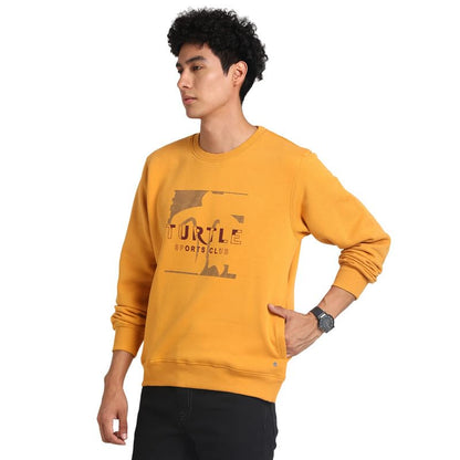 Turtle Men Cotton Stretch Mustard Plain Regular Fit Full Sleeve Casual Sweatshirt