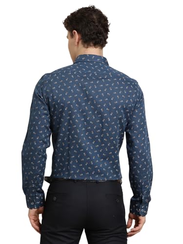 Turtle Men Regular Fit Printed Cotton Linen Blue Formal Shirt