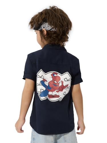 The Souled Store Officials Spider-Man Originals: Web of Justice Boys Short Sleeves Collared Neck Button Graphic Printed Cotton S