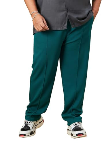 Bewakoof Mens Solid Regular Fit Cotton Blend Plus Size Track Pant_617403_Green_4XL