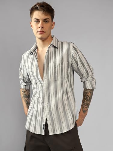 Dennis Lingo MenS| Black| Full Sleeve| Spread Collar| Striped| Relaxed Fit| Casual Shirt