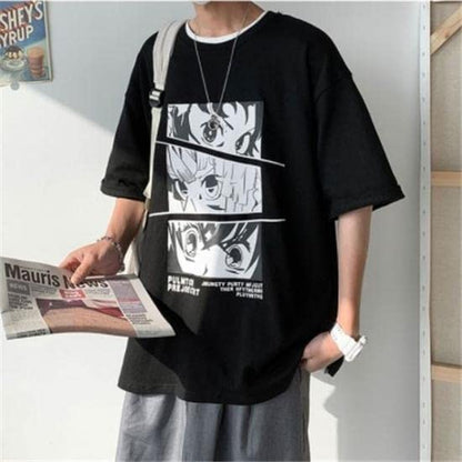 Thalasi Anime Printed Oversized T-Shirts For Men - Down Shoulder Loose Fit Black T-Shirt For Men & Goku, One Piece And Naruto Pr