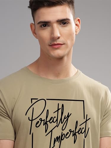 ADRO Mens Printed T Shirt - Premium Cotton Graphic Printed Tshirt - Beige T-Shirt - RN24-FECT-BE