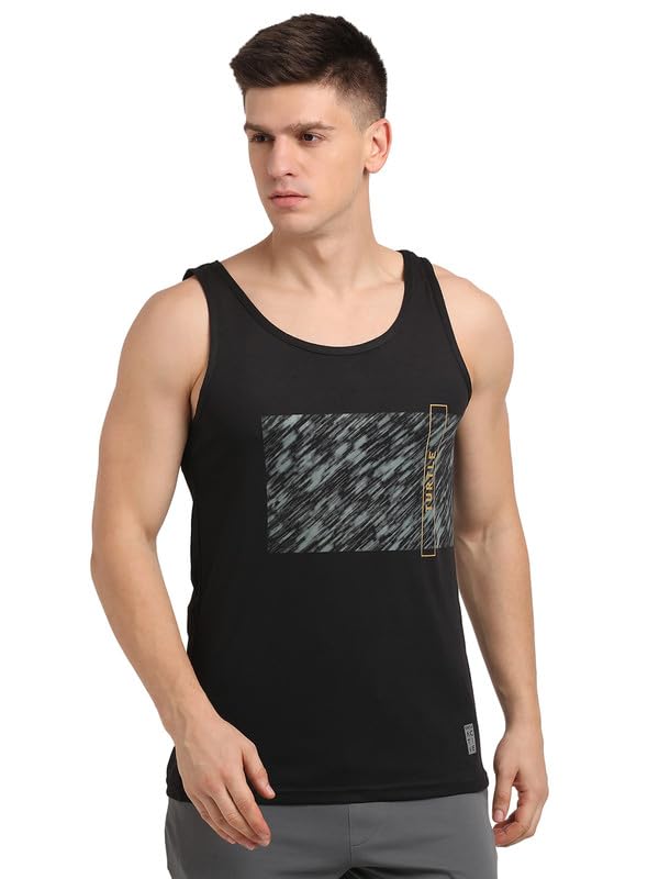 Turtle Men Poly Cotton PrintedS Black Tank Top