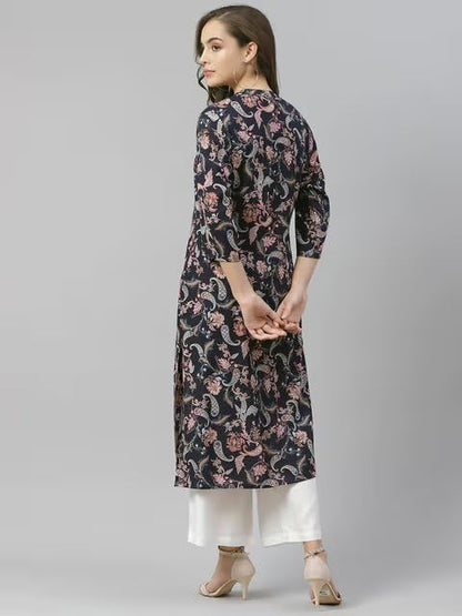 PATLANI Womens Crepe Full Stitched Kurti. Dark Blue