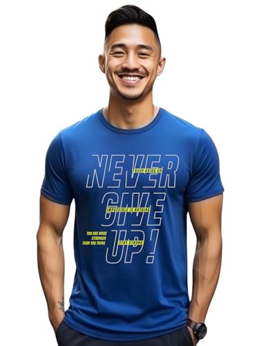ADRO Never Give Up Printed T-Shirt for Men - 100% Cotton, Regular Fit, Soft Breathable Fabric | RN23-M-NVR-RB
