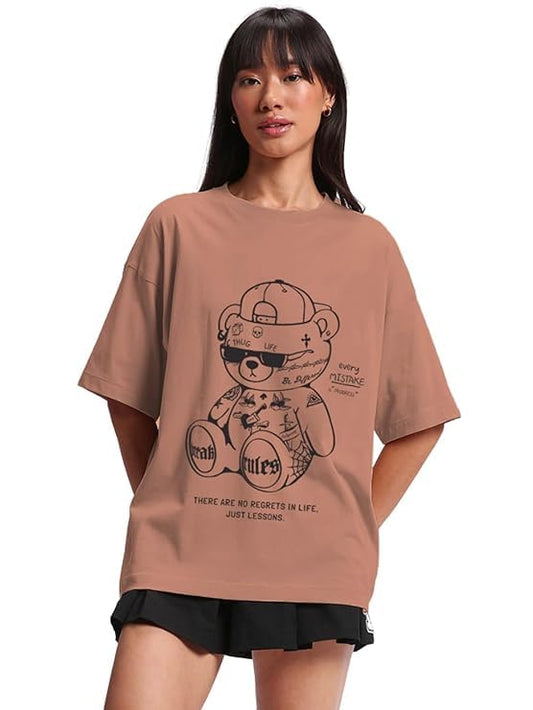 JUNEBERRY Pure Cotton Half Sleeve Printed Oversized Baggy t Shirt for Women | Loose Graphic t Shirts for Women/Girls (GL_OS_BRKR