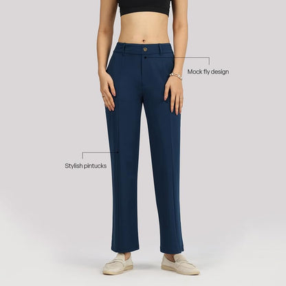 BlissClub Ultimate Straight Tailored Trosuers | CloudSoftTM | Gold Button | Belt Loops | Stylish Pintucks | Mock Fly | 2 Pockets