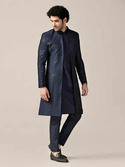 Kisah Sherwani Set For Men  Silk Blend Textured Indo Western Sherwani With Kurta And Trouser | Designer Ethnic Outfit For Weddin