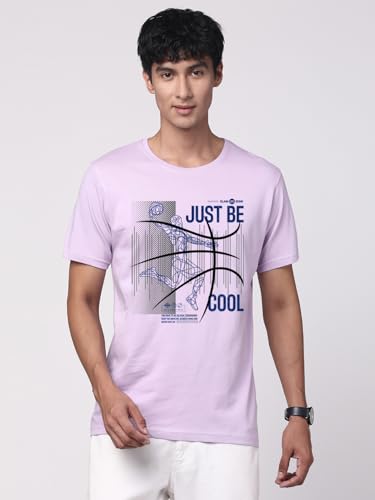 ADRO Men's Graphic Printed 100% Cotton T-Shirt - Regular Fit, Printed T-Shirts for Men (RN24-BCL-PU_Purple)