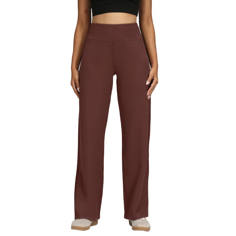 BlissClub Womens RibSupreme Wide Pants, High-Rise Waistband, Back Pockets, Wide Silhouette, Luxurious Feel,Regular Variant Below