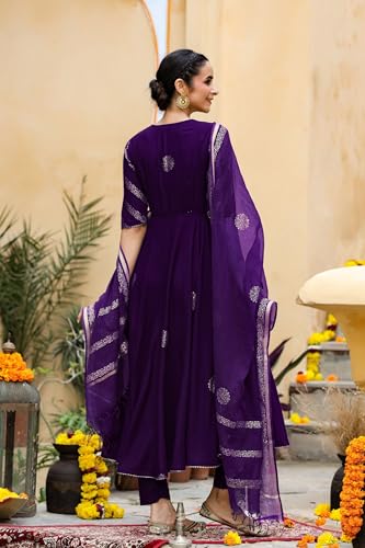 GoSriKi Anarkali Kurta Set for Women, Rayon Blend, XL, Begani, Model BERLIN WINE-GFVS