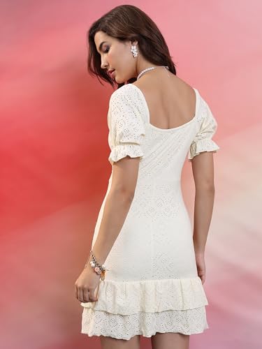 Ketch WomenS Polyester Fit And Flare Mini Dress (Khj6000536_Cream