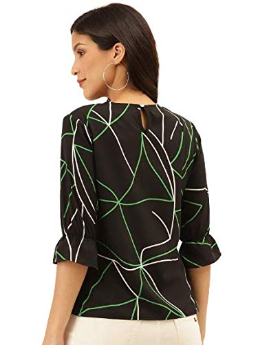 Style Quotient Women Blk and Multi Abstract Printed Polyester Smart Casual Top