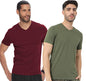 ADRO Men's V Neck Combo Plain Cotton T-Shirts_VCM2-PLN-MR-OL-XL