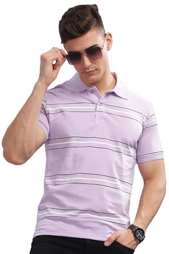 ADRO Regular Fit Polo T-Shirt for Men| Printed Polo T-Shirt | Cotton Polo T Shirt Also in Plus Size|Pnop24-L1-Pugrwh-M Lavender
