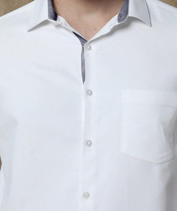 Pinkmint Men Cotton Soild Spread Collar Long Sleeve Shirt Formal Wear White