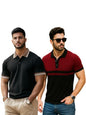 Veirdo Mens Pack of 2 100% Cotton Regular Fit Solid Plain Classic Polo Collar T-Shirt Short Sleeve Bla