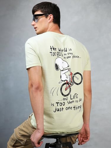 Bewakoof X Official Peanuts Merchandise MenS Move On Graphic Print 100% Cotton T-Shirt - Regular Fit, Round Neck, Half Sleeves