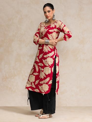 Floral Round Neck with V Detailed Round Hem Kurta