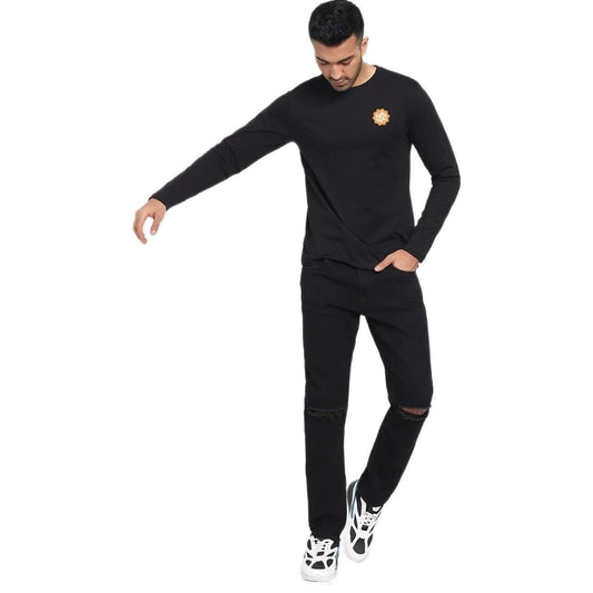 Bewakoof Mens Good Vibes 2.0 Graphic Print Black Round Neck Long Sleeve T-Shirt