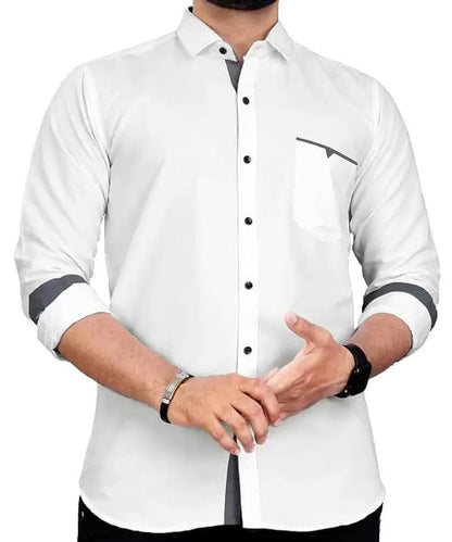 Tee Projekt Mens Regular Fit Solid Soft Touch Cotton Casual Shirt with Pocket Design with Spread Collar & Full Sleeves. White