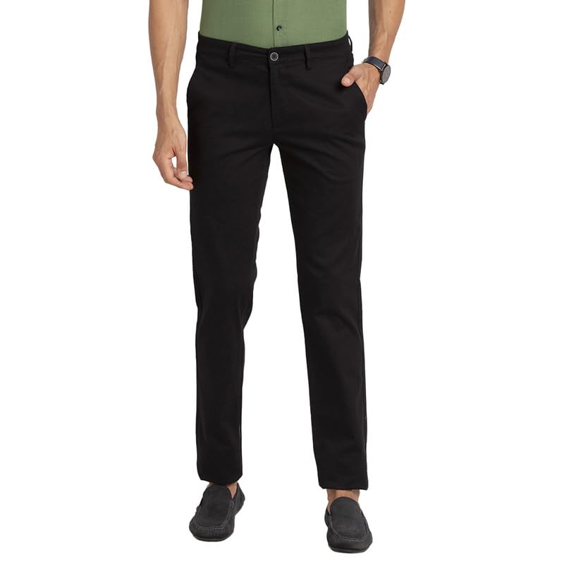 Turtle Men Cotton Stretch Blackself Design Ultra Slim Fit Casual Trouser