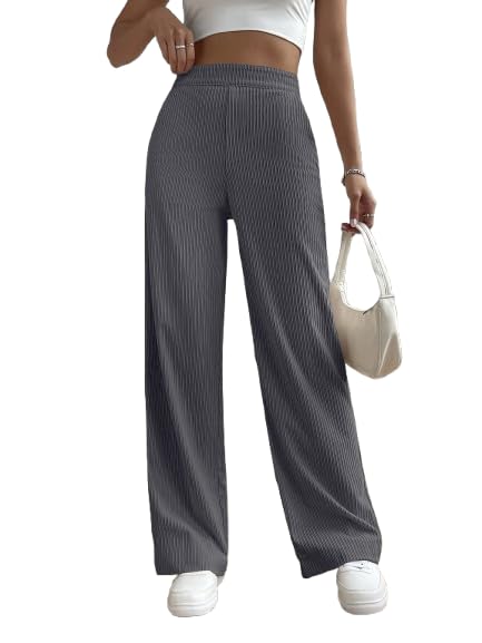 Pinkmint Women Rib Trouser l Regular Fit High Waisted Korean Trouser l Comfortable & Stylish Pants l Office & Casual Wear (Pack