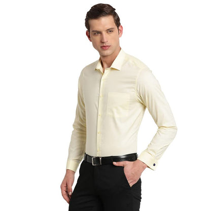Turtle Men Giza Cotton Yellow Plain Slim Fit Full Sleeve Formal Shirt