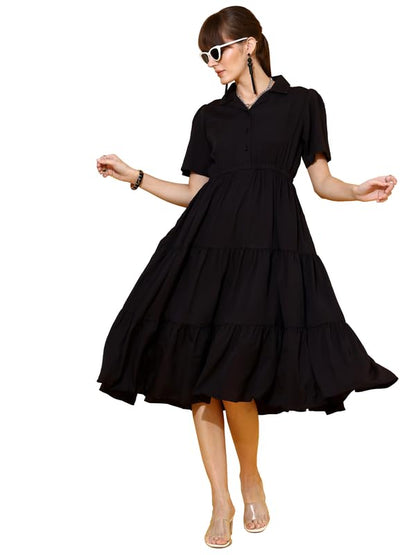 Sheetal Associates WomenS Casual Half Sleeve Crepe Shirt Dress Black