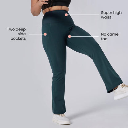 BlissClub Ultimate Flare Pants for Women Upto 54 ft | Ribbed Waistband, 4 Pockets | High Waist Trousers and Formal Pants for Of