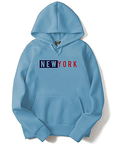 ADRO Men's Cotton Neck Hooded Sweatshirt (H20-M-NKY-SK_SkyBlue_XL)