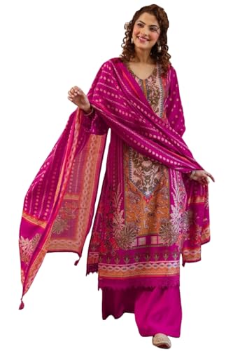 Anni Designer WomenS Rayon Viscose Straight Printed Kurta With Palazzo & Dupatta (Fabian Rani_Xxl_Rani_Xx-Large)