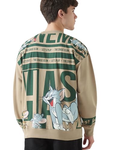 Bewakoof Official Tom & Jerry Merchandise Mens Graphic Printed Oversized Fit Full Sleeve Round Neck Polycotton Sweatshirt_64462
