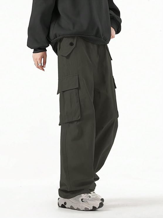 Greciilooks MenS Loose Low Rise Cargo Pants | Baggy 6 Pocket Lower Pant | Casual Cotton Pents | Formal Trousers Green