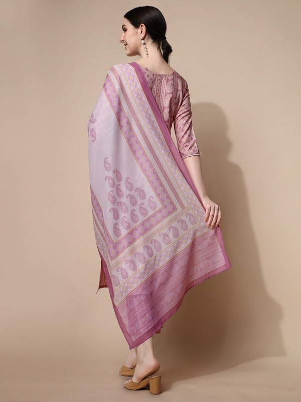 NAINVISH Cotton Blend Kurti Pant & Dupatta | Kurta Set for Women | Women Kurta Pant Dupatta Set | Pink Kurta Set for Women | Printed Kurta Pant Dupatta Set