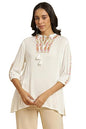 W Ecru Embroidered Rayon Tunic Top For Women