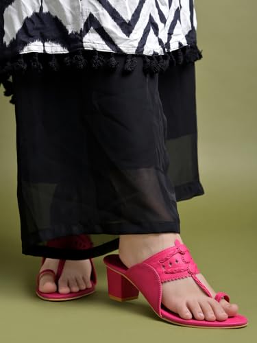 Shoetopia Stylish Kolhapuri Heels for Women | Pink, 8 UK | Comfortable Casual/Festive Sandal, Model KH-4433-Pink
