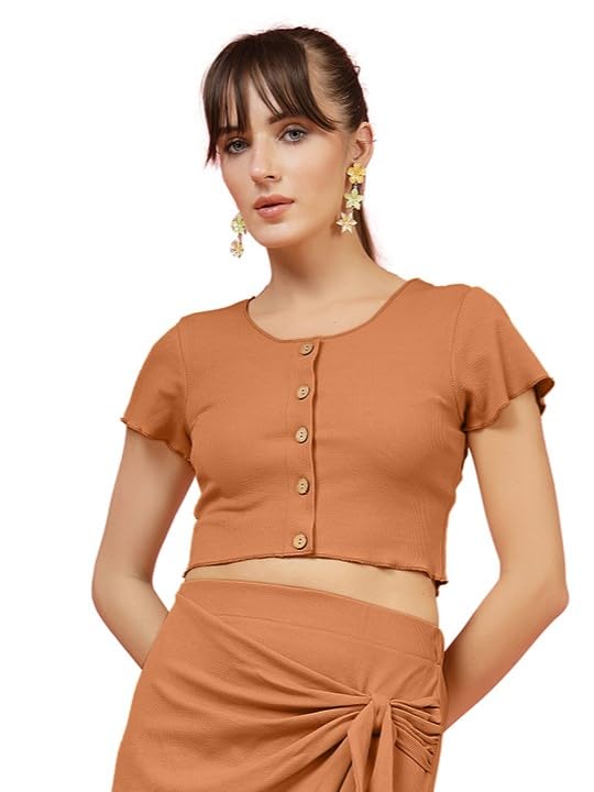 OOMPH! Stretchable Ribbed Top, Orange, mt978