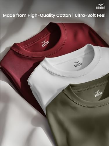 Nobero MenS Cotton Solid Regular Fit T Shirt (1M-Twts-R0008_Olive/White/Wine Red)