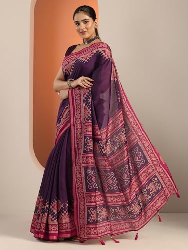 Libas Womens Solid Cotton Blend Saree With Blouse Piece