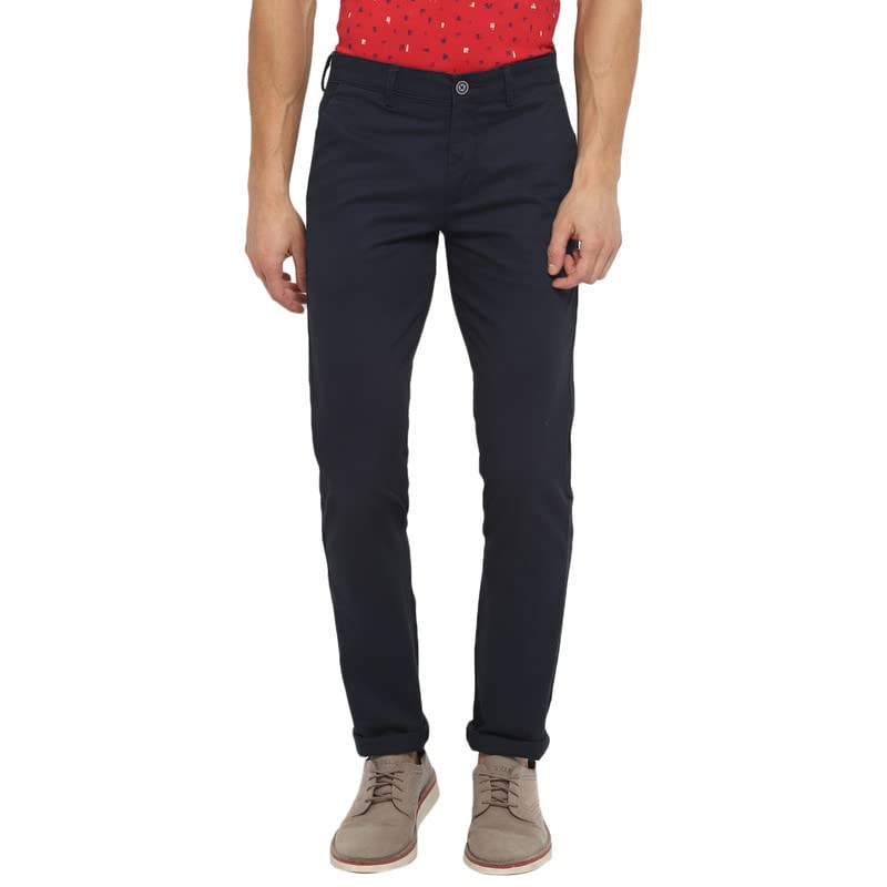 Turtle Men Navy Blue Ultra Slim Fit Trousers