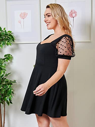 Greciilooks Western Dress For Women || Lycra Solid Fancy Dress For Girls || Dot Printed Mesh Short Net Sleeve || Flared Dress Fo