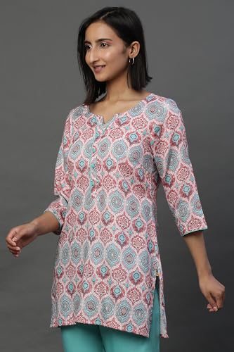 Aurelia WomenS Cotton Floral Regular Kurti (24Fea30415_Pink