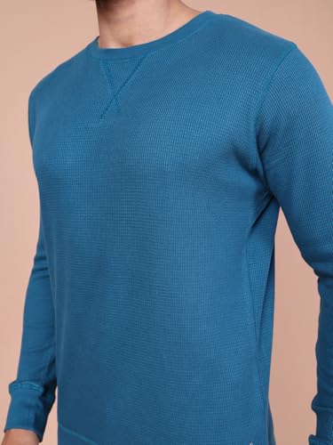 Colors Waffle Texture Full Sleeve T-Shirt for Men - 100% Cotton, Ribbed Crew Neck, Breathable Fabric, Enhanced Texture, Super St