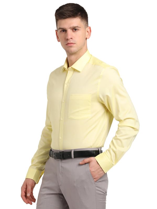 Turtle Men 100% Cotton Slim Fit Lemon Solid Formal Shirt