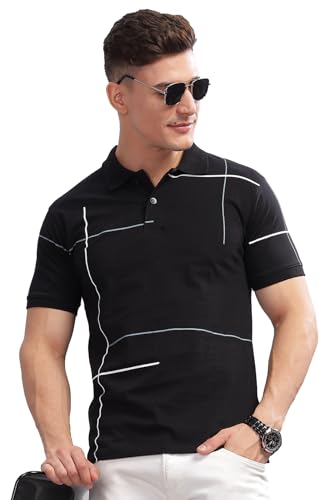 ADRO Regular Fit Polo T-Shirt for Men| Printed Polo T-Shirt | Cotton Polo T Shirt Also in Plus Size|Pnop24-L1-Blwhgr-Xl Black