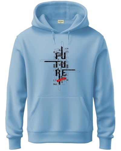 ADRO Men's Cotton Blend Neck Hooded Sweatshirt (H24-FTR-SK_Sky Blue